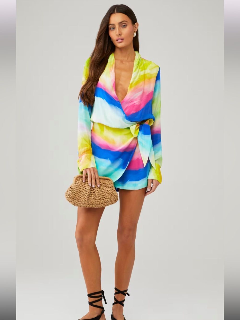 Rococo Sand Women's Rainbow V Neck Wrap Romper Size Medium